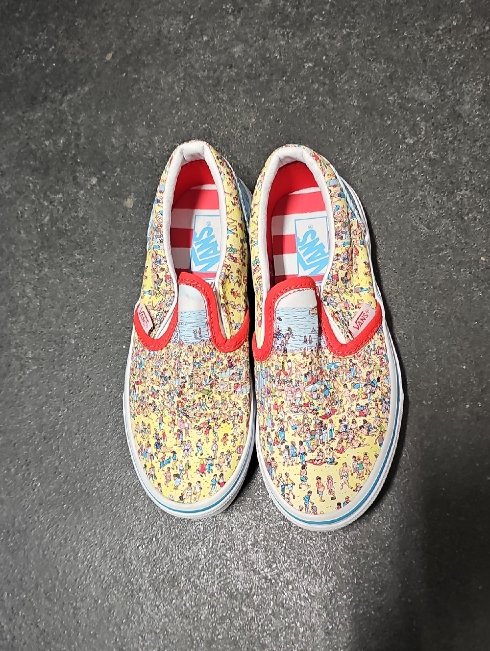 Vans Kids Slip-On Sneakers Where Is Waldo?  in Yellow with Red Trim